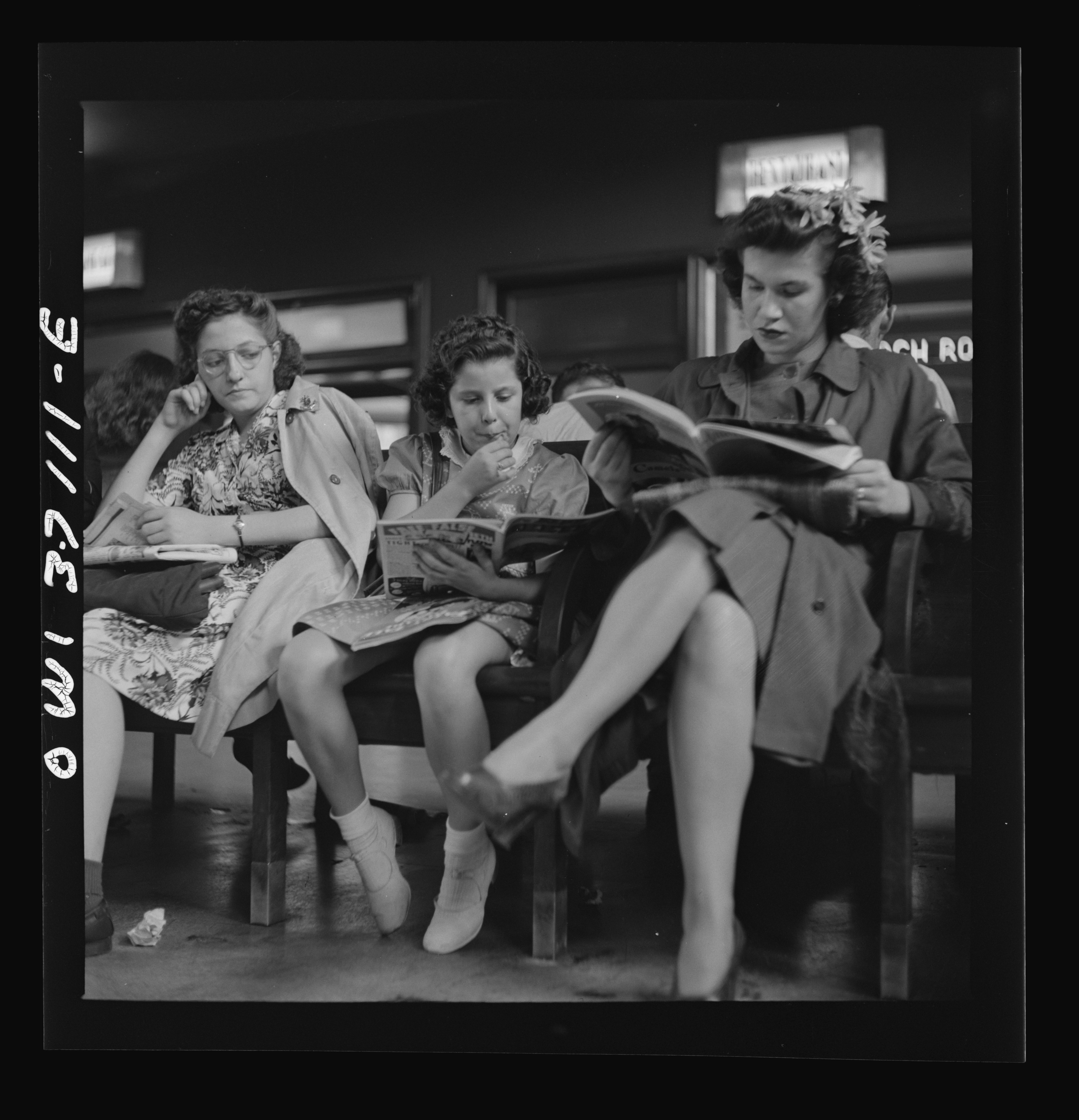 Pittsburgh, Pennsylvania. Passengers in the waiting room of the Greyhound bus terminal. Sourced from the Library of Congress.
